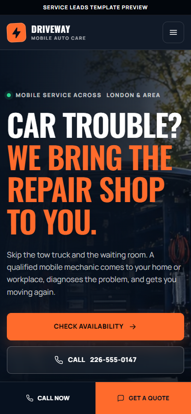 Driveway Auto Care mobile website concept