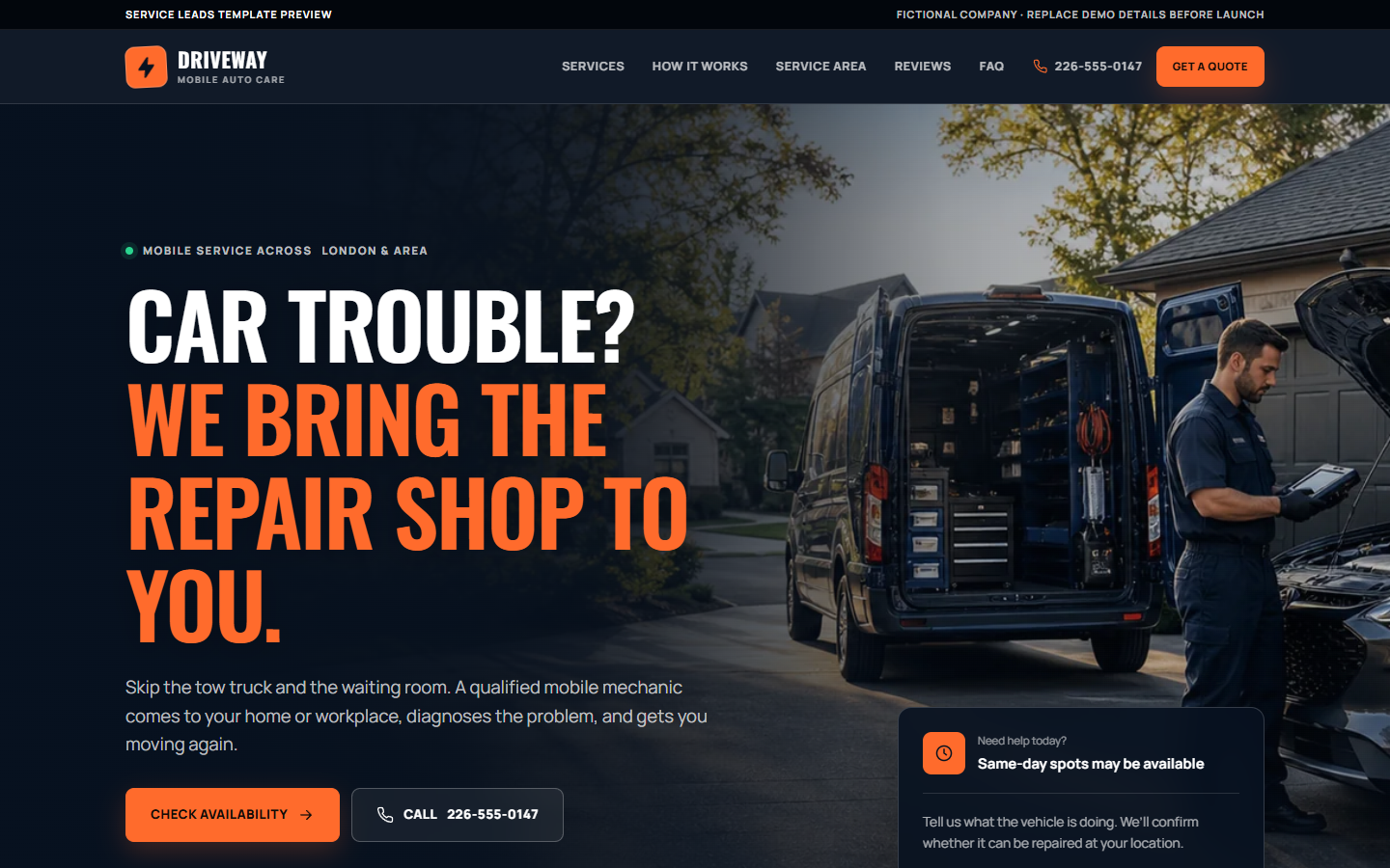 Driveway Auto Care desktop website concept