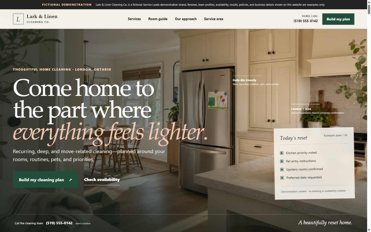 Lark & Linen Cleaning Co. desktop website concept