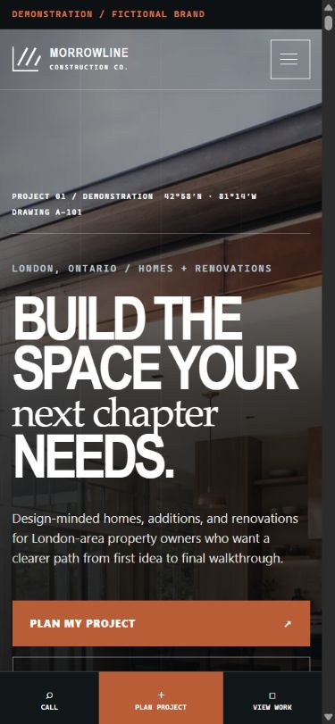 Morrowline Construction mobile website concept