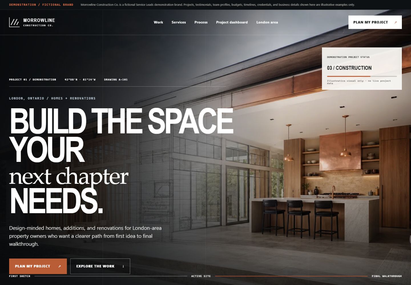 Morrowline Construction desktop website concept